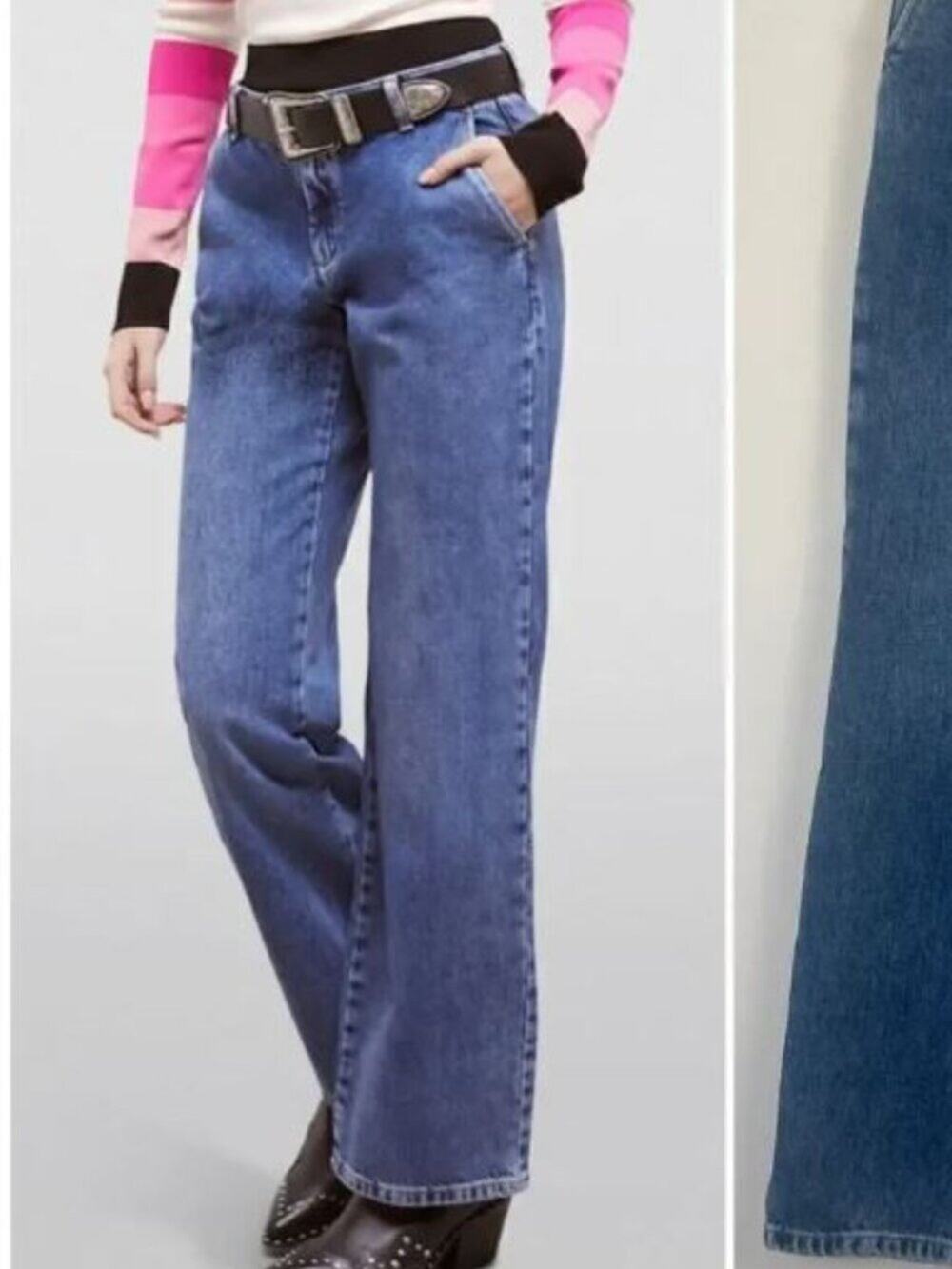 The Kooples Wide Leg Jeans Size 28 Blue Medium Wash Mid Rise Quiet Luxury Cotton